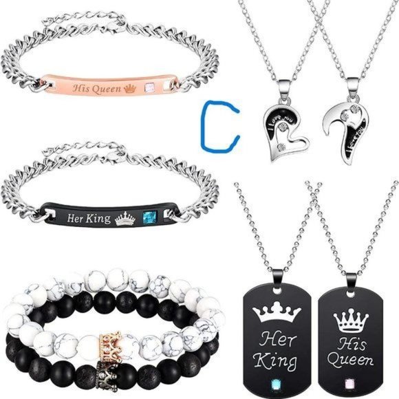 New 8 Pieces Couples Necklace Bracelet Matching Bracelets Set for Women … - Picture 5 of 9